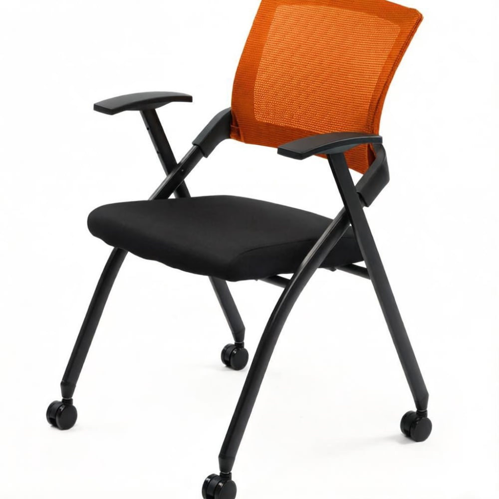 2 Pack Stackable Conference Room Chairs with Wheels, Folding Office Chair with Rebound Back, Padded Seat for Training Room, Guest, Reception, Event, Capacity 350lbs, Orange