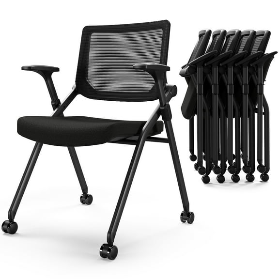 2 Pack Stackable Conference Room Chairs with Wheels and Paddle, Ergonomic Mesh Back and Arms for Meeting, Conference, Reception, Training Room & Home Office Desk Folding Chairs