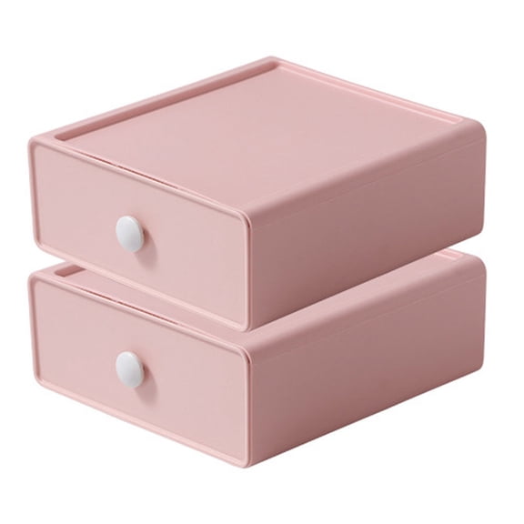 2 Pack Stackable Desk Organizer with Drawer Desktop Storage Box for Office Supplies, Pens, Makeup, Letters, 20*19*8cm