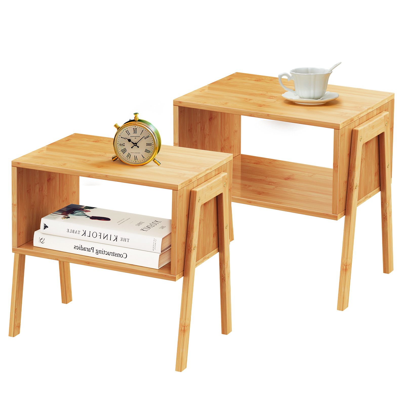 MONINXS Stackable End Tables, Bamboo Bedside Tables Storage Night