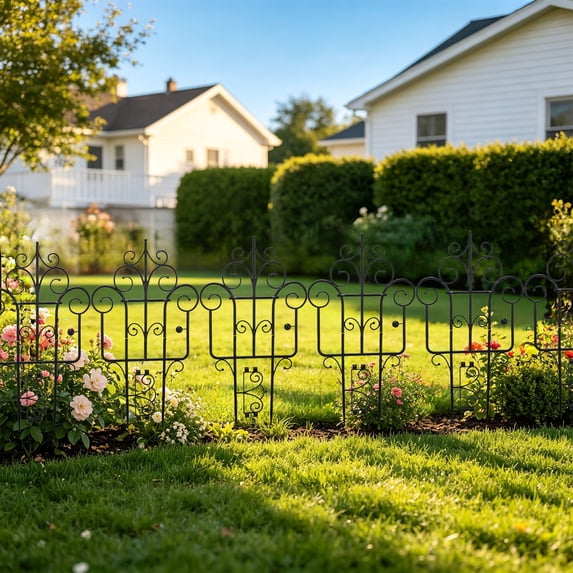 2 Pack - Stackable Garden Fence - Plastic Climbing Plant Support, Decorative Yard Border Edging for Lawn & Flowerbeds, Black, Ccwuwei