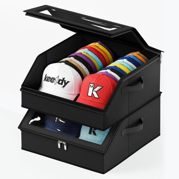 2 Pack Stackable Hat Storage for Baseball Caps Holds up to 48 Caps Baseball Hat Organizer for Closet Hat Boxes for Men&Women Baseball Hat Storage with Large PVC Window, Black