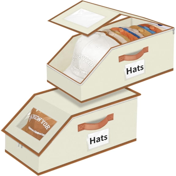 2 Pack Stackable Hat Storage Boxes with Clear Window