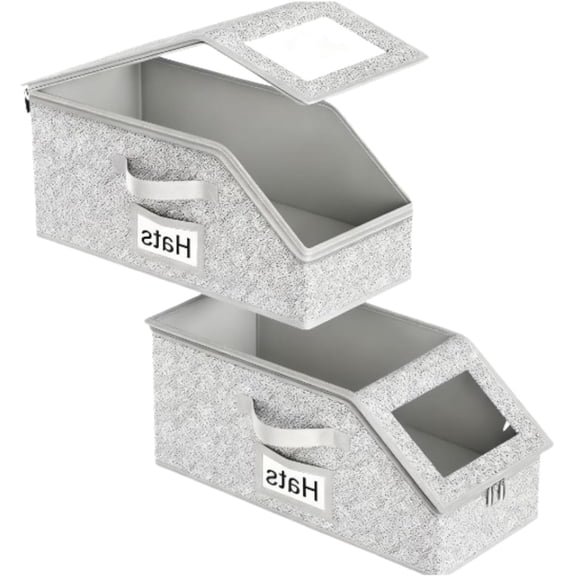 2-Pack Stackable Hat and Closet Organizer Boxes with Clear Window