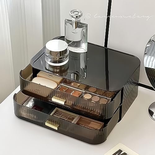 2 Pack Stackable Makeup Organizer with Drawers, Bathroom Storage for Eyeshadow Palettes, , and Beauty Supplies. Ideal for Counter, Cabinet, Entryway Table, Desk