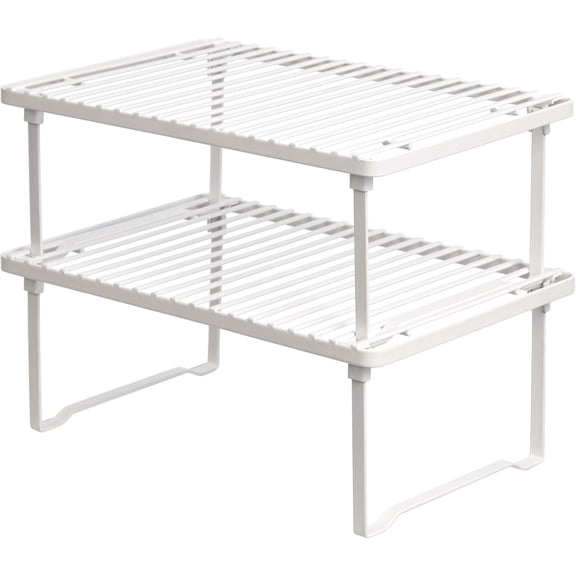 2 Pack Stackable Metal Wire Storage Racks, Tool-Free Assembly Countertop Organizer, Plastic Coated Steel Frame Shelf for Kitchen Cabinet, Spice Cup, Utensils and Medication Storage