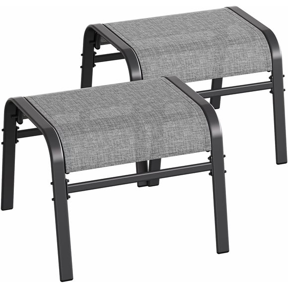 2 Pack Stackable Outdoor Ottomans, Textilene Foot Stool with Metal Frame, Gray