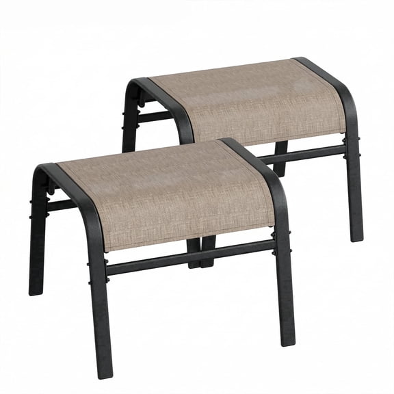 2 Pack Stackable Outdoor Ottomans, Textilene Foot Stool with Metal Frame, Brown