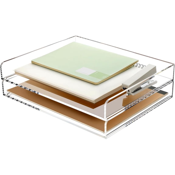 2 Pack- Stackable Paper Letter Tray, A4 File Tray Desk Organizer, Acrylic Desk Organizers and Accessories Sorter, Clear Workspace Office Supplies Organizers, 12.4inx8.86inx3.46in