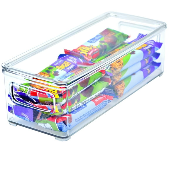 2 Pack Stackable Plastic Storage Organizer Container Bins with Lids, 10" x 4" x 3", Stackable Storage Bins with Handler YE393.402