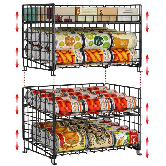 2-Pack Stackable Rack Organizer, Storage for Kitchen Pantry Cabinet, Holders for Food, Multifunctional Dispenser for Snacks Soda
