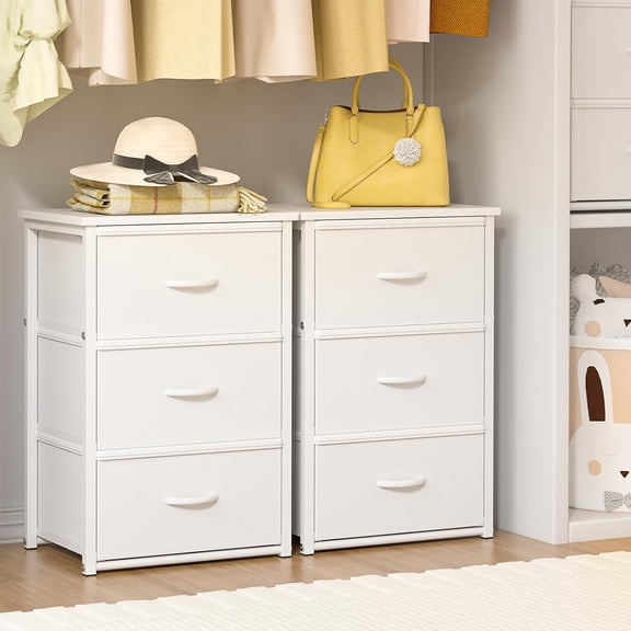 2-Pack Stackable Storage Drawers (6 Drawers Total), White Closet Organizer with Wooden Top & Metal Frame, Freestanding or Stackable Dresser for Bedroom, Living Room, Under Bed