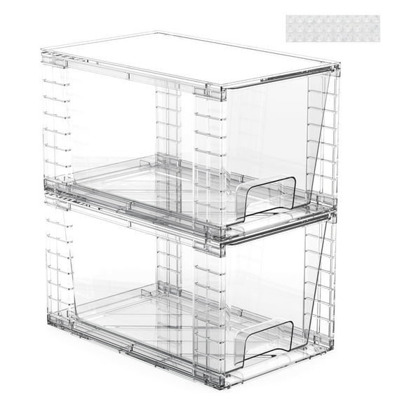 2 Pack Stackable Storage Drawers, Clear Acrylic Drawer Organizers with Handles, Easily Assemble for Bedroom, Bathroom, Kitchen Undersink, Cabinet, Pantry, Clothes Organization and Storage
