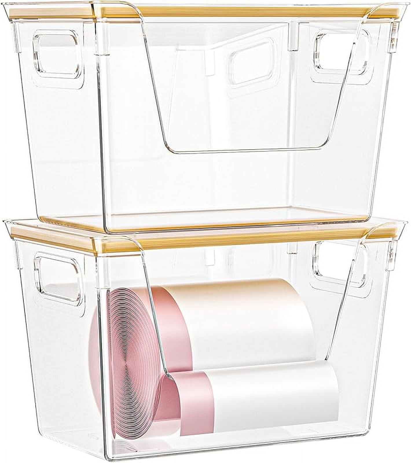 2 Pack Stackable Storage Trash Bag Holder with Bamboo Top, Large ...