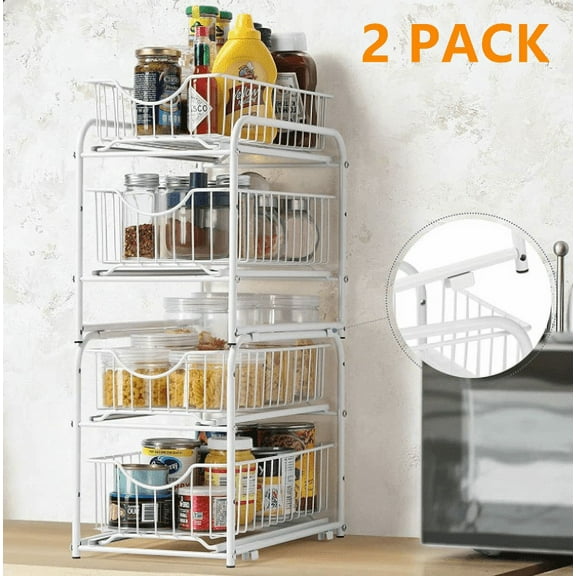 2 Pack Stackable Under Sink Cabinet Organizer with Sliding Storage Drawer
