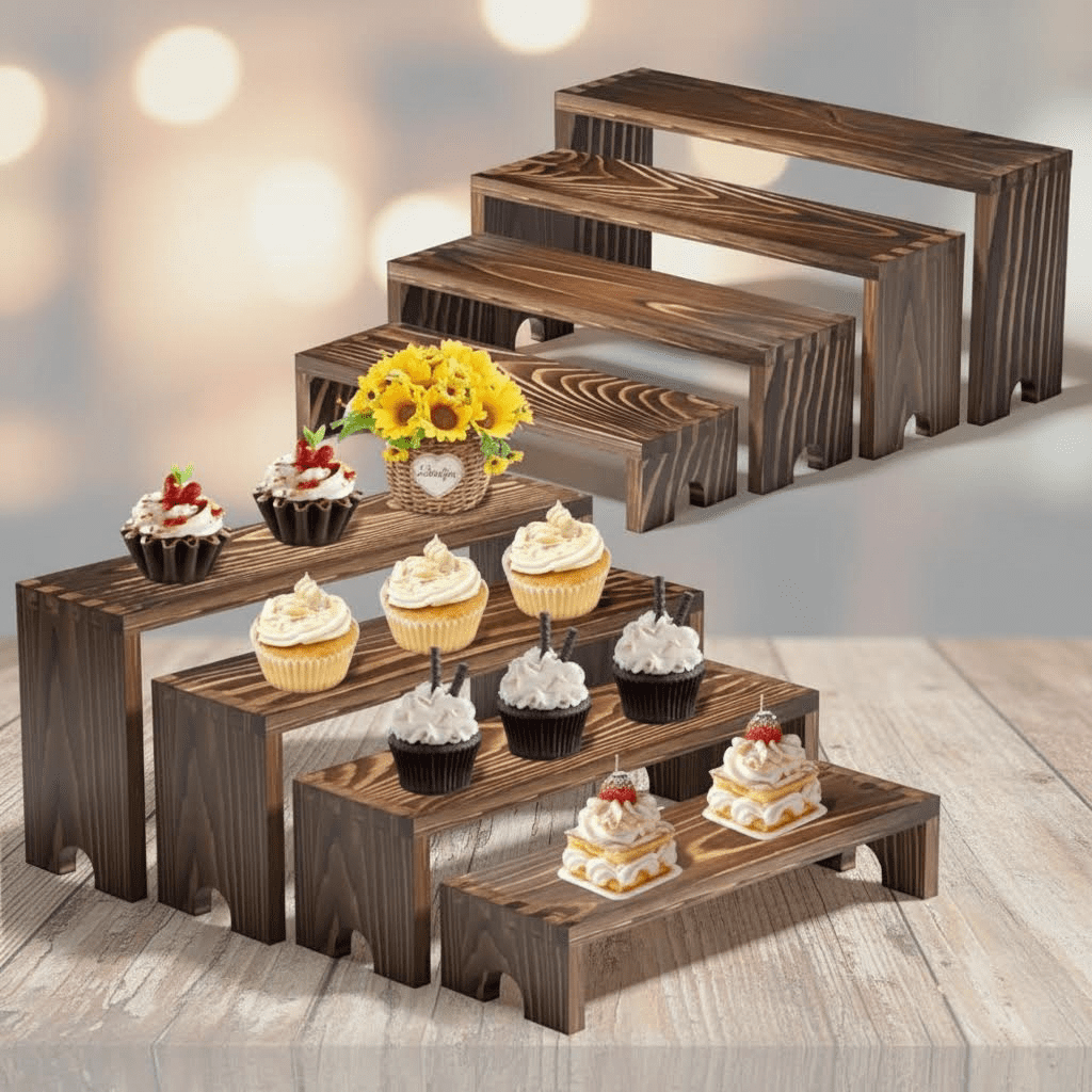 2-Pack Stackable Wooden Cupcake Stands, Tiered Riser Display for ...