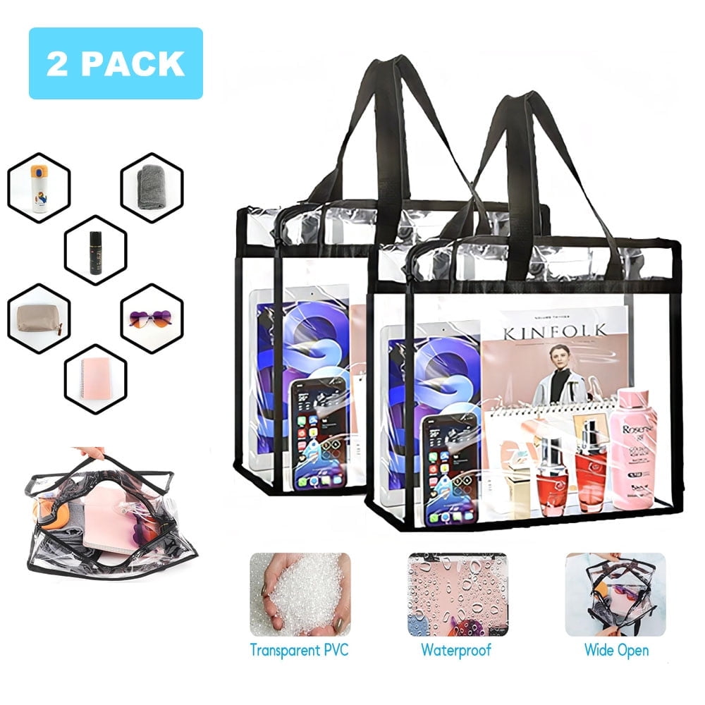 KUTGY 2 Pack Stadium Approved Clear Tote Bags, 12x6x12 Large Plastic Beach Bags with Handles
