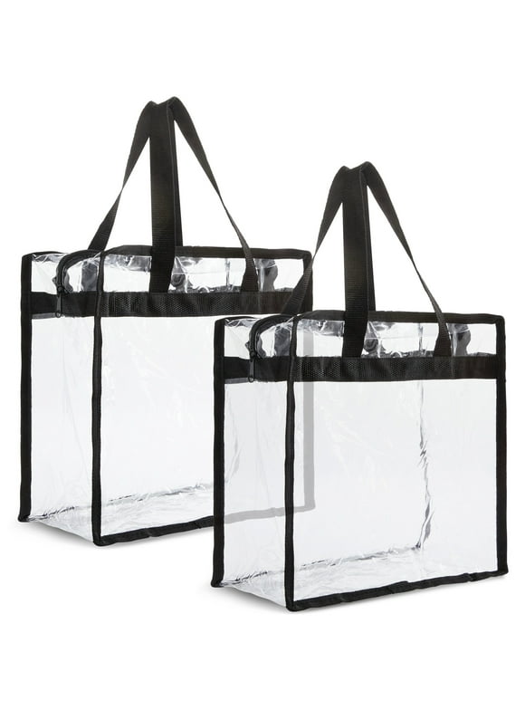 2 Pack Stadium Approved Clear Tote Bags, 12x6x12 Large Plastic Beach Bags with Handles