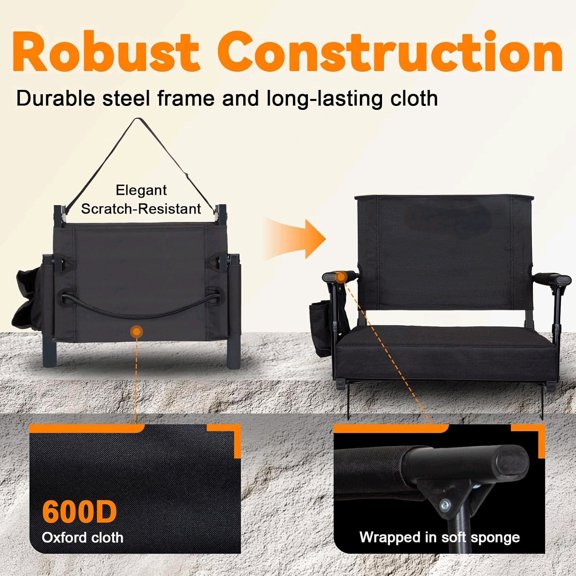 2-Pack Stadium Seats with Back Support & Armrests, Lightweight 2.8" Thick Bleacher Chairs with 2 Cup Holders, Portable for Football Games & Events, Black$$Sport & Recreation Other