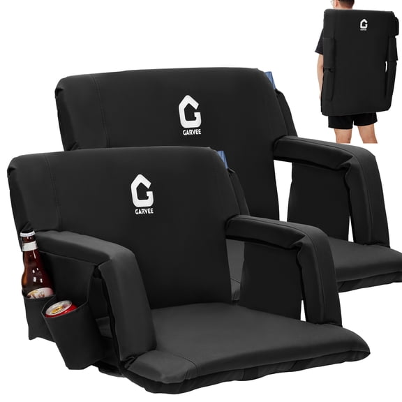 2 Pack Stadium Seats for Bleachers with Back Support 20" Extra Wide Padded Cushion Chair 6 Adjustable Positions Folding Football Seat w/Cup Holder Storage Pockets