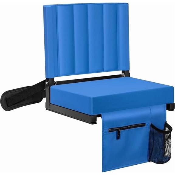 2 Pack Stadium Seats with Back Support and Cushion, Portable Bleacher Chair with Cup Holder and Shoulder Strap Blue
