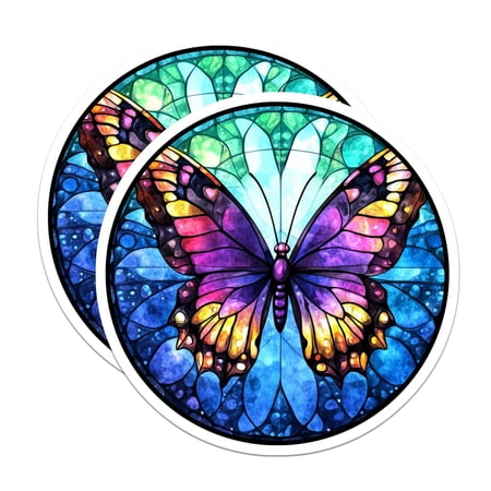 (2 Pack) Stained Glass Butterfly Magnets - Vibrant Insect Decor - Colorful Window Art Aesthetic - 5 Inches On Longest Side - Thick Durable Magnet - Made in USA - MAG24275