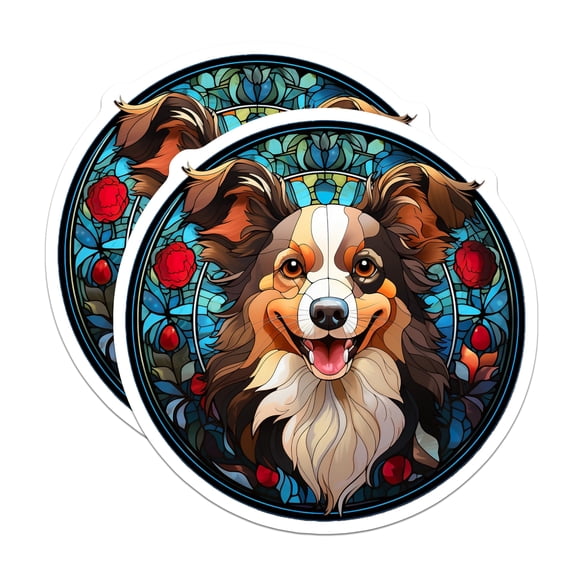 (2 Pack) Stained Glass Dog Magnets - Australian Shepherd Art - Fridge Locker Decor - 5 Inches On Longest Side - Thick Durable Magnet - Made in USA - MAG25087