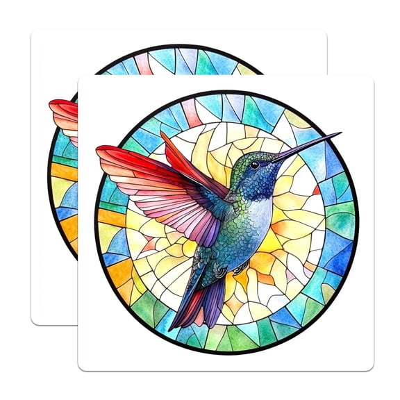 (2 Pack) Stained Glass Hummingbird Stickers - Vibrant Bird Art - Nature Lover Decals - 5" On Longest Side - Sticks to Smooth Flat Surfaces - Made in USA - BMCS29919