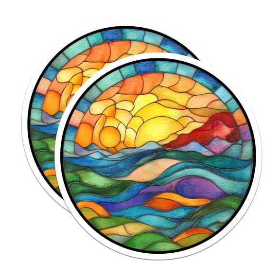 (2 Pack) Stained Glass Magnets - Sunset Ocean View - Bohemian Decor Art - 5 Inches On Longest Side - Thick Durable Magnet - Made in USA - MAG25670