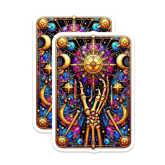 (2 Pack) Stained Glass Skeleton Hand Magnets - Mystical Celestial Sun Moon Art - Gothic Occult Fantasy Design - 5 Inches On Longest Side - Thick Durable Magnet - Made in USA - MAG22185