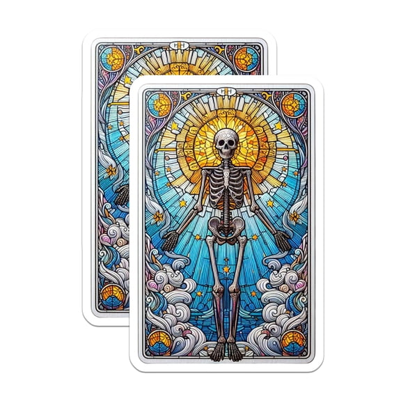 (2 Pack) Stained Glass Skeleton Magnets - Celestial Gothic Art - Mystical Tarot Card Decor - Unique Fridge Accessories - 5 Inches On Longest Side - Thick Durable Magnet - Made in USA - MAG21751