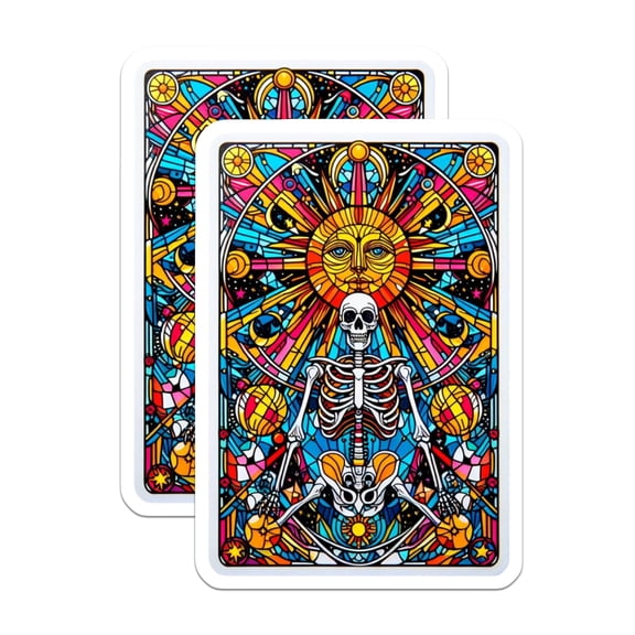 (2 Pack) Stained Glass Skeleton Magnets - Psychedelic Sun Art - Mystical Occult Decor - 5 Inches On Longest Side - Thick Durable Magnet - Made in USA - MAG20588