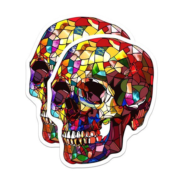 (2 Pack) Stained Glass Skull Magnets - Colorful Skull Decor - Unique Skull Art Magnets - 5" On Longest Side - Premium Magnet - for Cars, Refrigerators, Toolboxes, Lockers - Made in USA - MAG17089