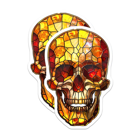 (2 Pack) Stained Glass Skull Magnets - Halloween Decor - Spooky Home Accent - 5" On Longest Side - Premium Magnet - for Cars, Refrigerators, Toolboxes, Lockers - Made in USA - MAG17080