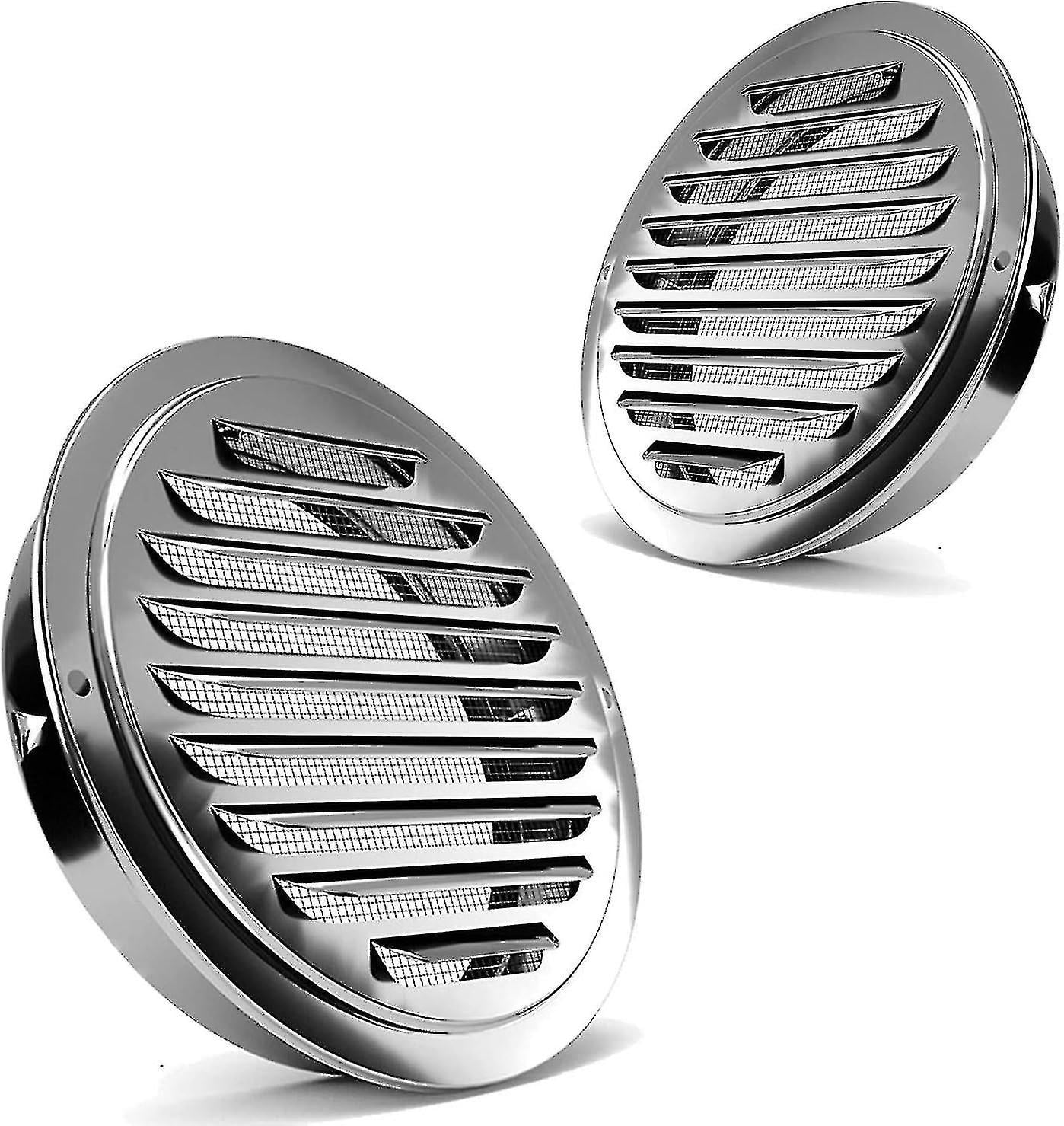 [2 Pack] Stainless Steel Air Vents, 7 Inch Round Louvered Grille Cover Vent, Hood Flat Ducting Ventilation, Air Vent Wall Air Outlet With Fly Screen M