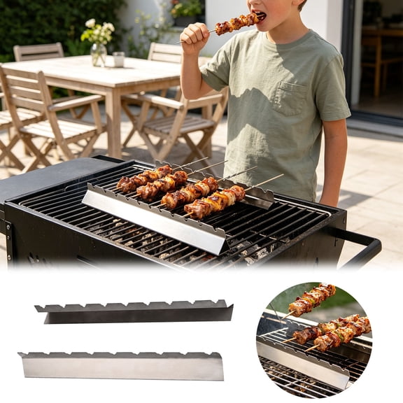 2 Pack Stainless Steel BBQ Skewer Holder Rack With 9 Precision Notches Stackable Kabob Stand For Outdoor Grill Oven Barbecue Cooking Use(1Set (2Pcs)-14.5x2in)