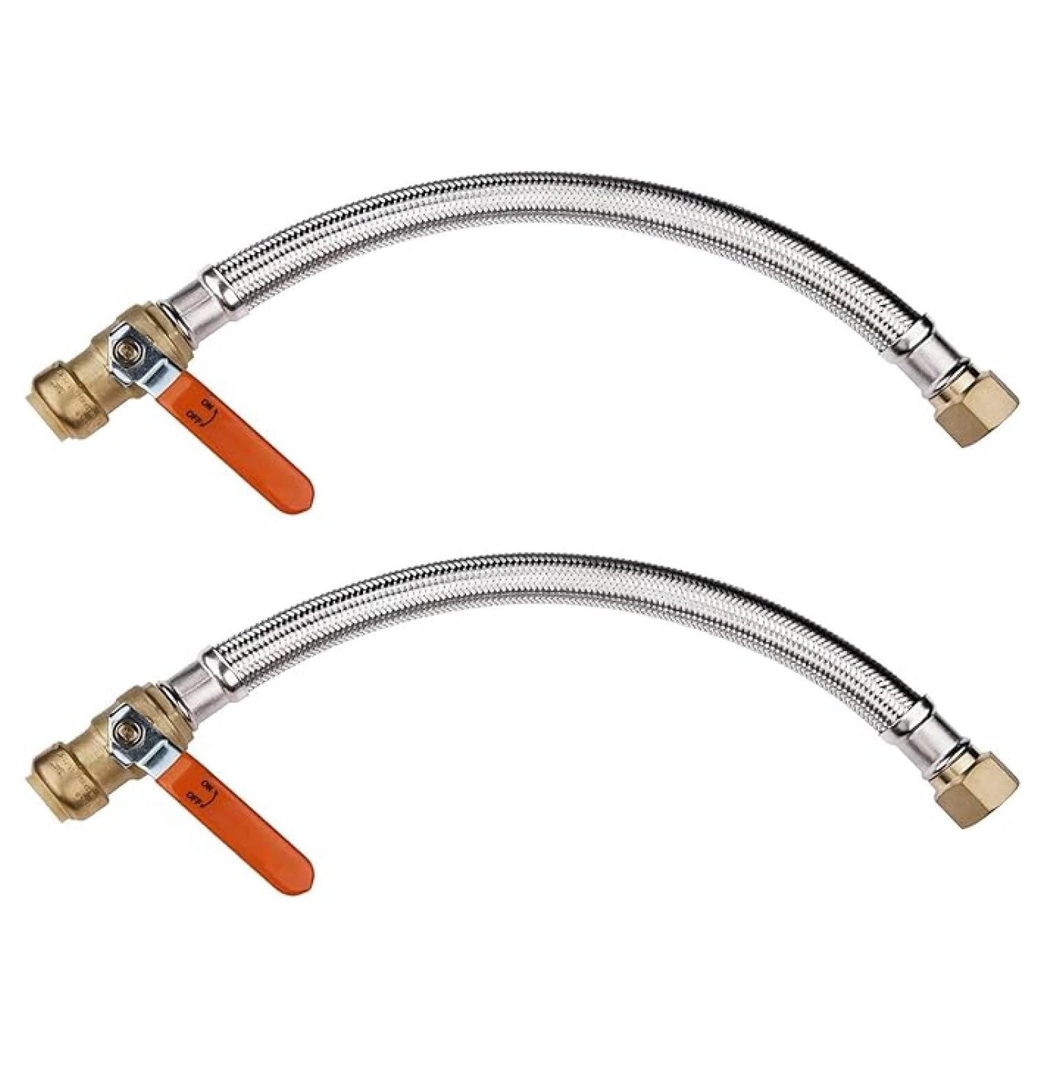 2-Pack Stainless Steel Braided Flexible Water Heater Connector,1/2 Inch Push-fit x 3/4 Inch FIP,24-Inch Length Hose(HOSE029-2Pack)