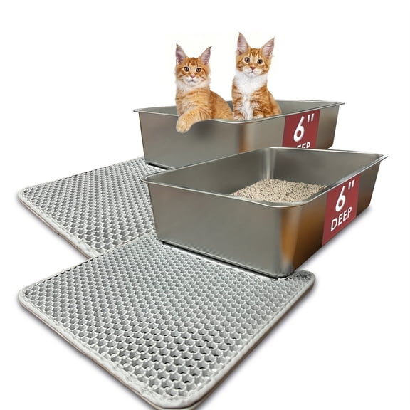 2 Pack Stainless Steel Cat Litter Trays – Durable, Rust-Resistant, Easy to Clean, 37L Large Size, 40x60x15cm (16 x 24 x 6 in)