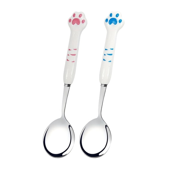 2 Pack,Stainless Steel Cat Spoons for Wet,Portable Utensils with Paw Print Handle,Ideal for Kittens and Puppies,7.5 Inch