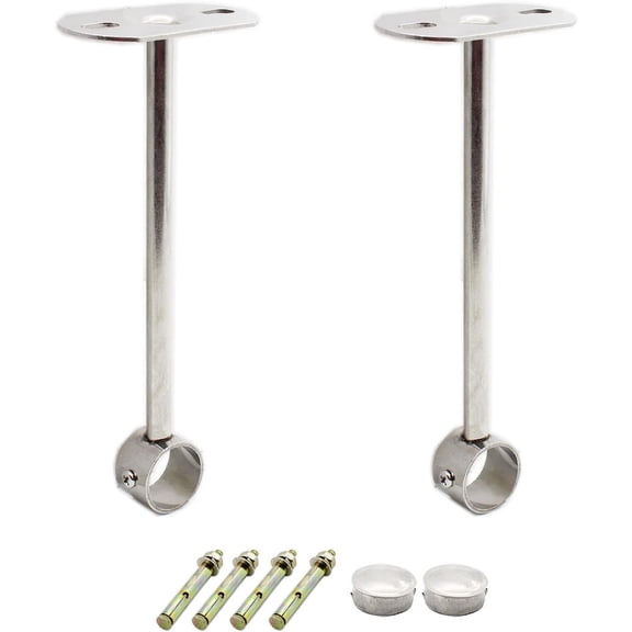 2 Pack Stainless Steel Ceiling Mount Bracket, 25x250mm Wardrobe Pipe Support
