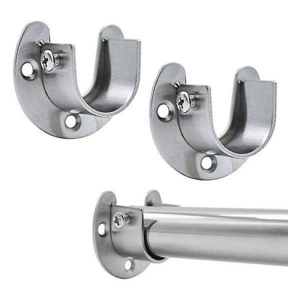 2 Pack Stainless Steel Closet Pole Sockets, Heavy Duty Closet Rod End Supports U Shaped Flange Rod Holder With Screws