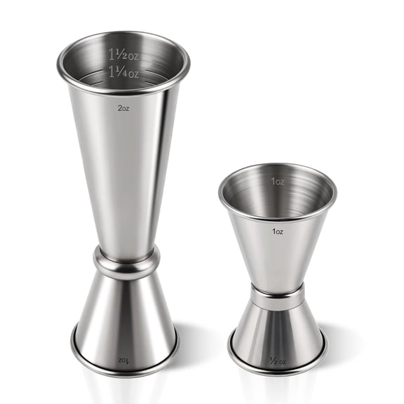 2-Pack Stainless Steel Cocktail Jiggers  Japanese Style Double Measuring Cups for Bartending (1oz/2oz + 0.5oz/1oz)