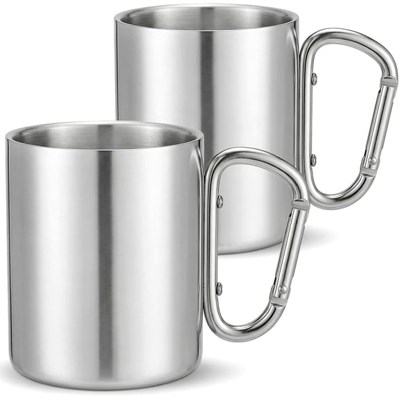 2 Pack Stainless Steel Coffee Mugs with Handles 10OZ Double Walled Travel Water Tea Coffee Cups for Backpacking, Camping & Hiking
