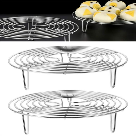 2 Pack Stainless Steel Cooking Stand,Round Wire Steamer Rack,7.6''X1.6'' Silver Cooling Rack,Kitchen Pot Trivet,for Stockpot Air Fryer Pressure Cooker Baking Steaming By Scheam