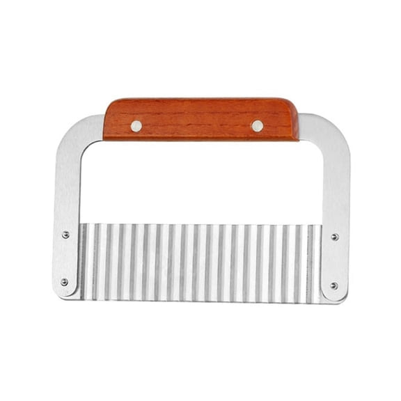 2 Pack Stainless Steel Crinkle Cutter Wavy Vegetable Slicer, Manual Potato Chip & French Fry Cutter with Wooden Handle, Kitchen Tool for Potatoes, Carrots & Veggies