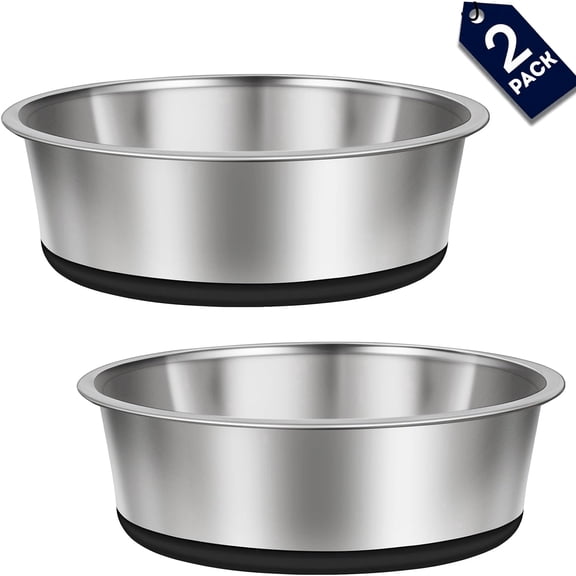 2 Pack Stainless Steel Dog Bowls , Silicone Base Anti-Slip, Rust Resistant, Extra Thick Metal Pet Bowls for Small Dogs, 30oz