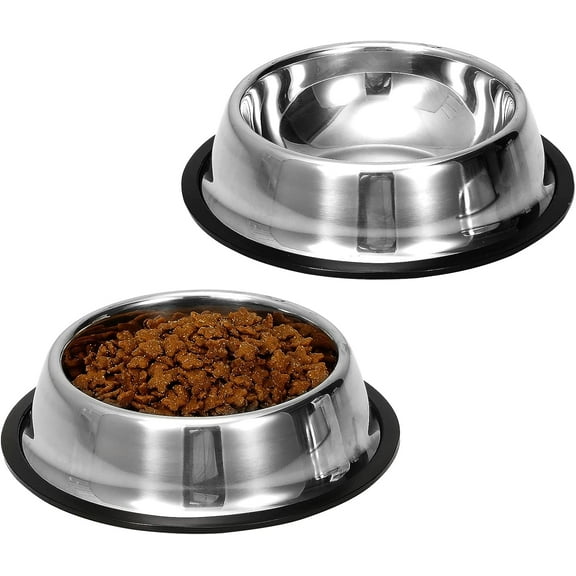 2 Pack Stainless Steel Dog Bowls with Anti-slip Rubber Bottom, Heavy Duty Pets Feeder Bowls for Dogs and Cats
