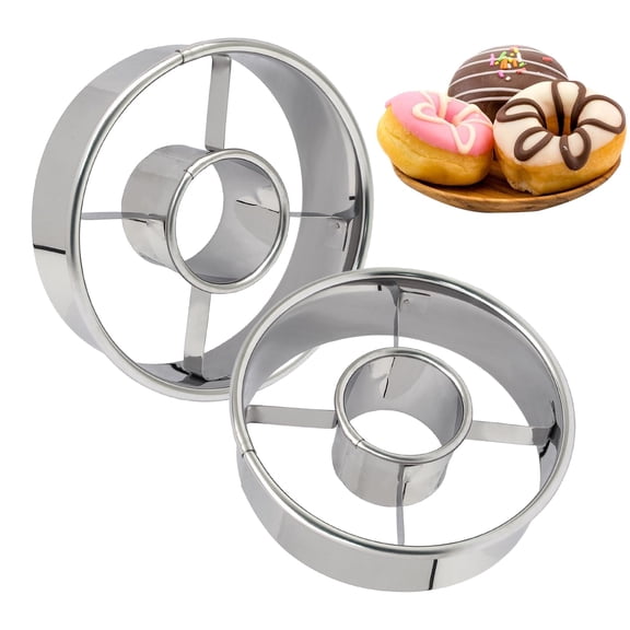 2 Pack Stainless Steel Donut Cutter 3.15 Inch - Heavy Duty Doughnut Cutter Baking Tools for Donuts, Bagels, Cookies & Biscuit Pastries - Home & Professional Use.