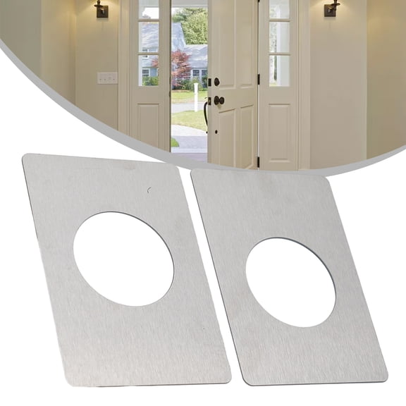 2 Pack Stainless Steel Door Repair Plates for Deadbolt and Ball Lock Knob, Self-Adhesive Reinforcement Cover to Fill Gaps and Fix Loose Holes, Silver Finish for Home Security Upgrade