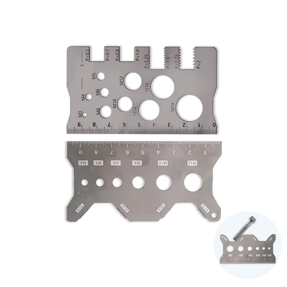 2 Pack Stainless Steel Double-Sided Bolt Gauge Card, Metric Thread Checker, Bolts Nut Screw Gauge Checker, Bolt Sizing Tools for DIY, Mechanics, Engineers
